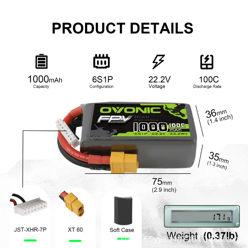 2 ชิ้น OVONIC 1000mAh 100C 22. - Drone Carrera Rc บทวิจารณ์และราคา
